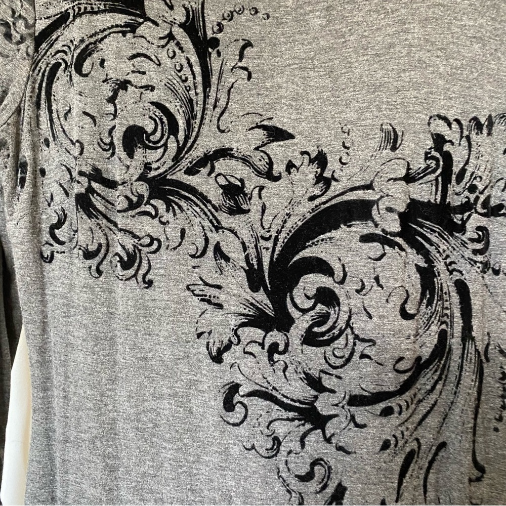 Vintage Cache Gray Dress Long Sleeve W/Black Velvet Design - Picture 8 of 9